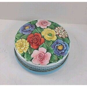 Vintage Riley’s Toffee Halifax England EMBOSSED FLORAL TIN 1950's Floral Roses